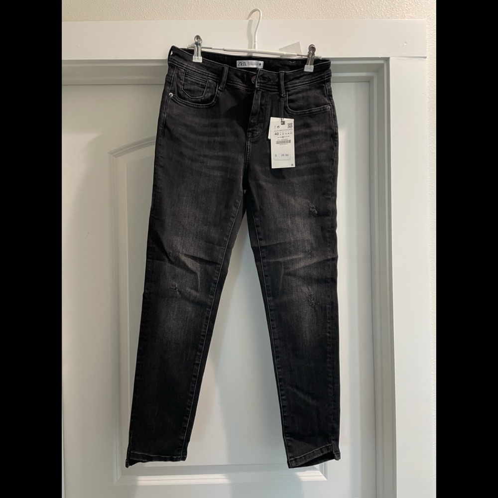 Zara faded black mid rise skinny jeans